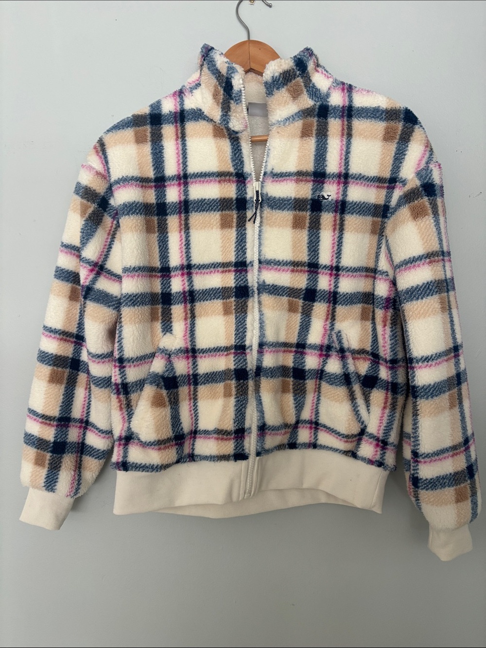 Vineyard Vines Cream Plaid Sherpa Full-Zip Jacket